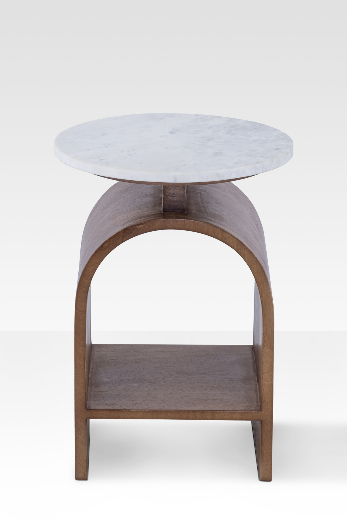 Marble Side Table with Walnut Base – Modern End Table for Living Room, Elegant Design with Integrated Shelf