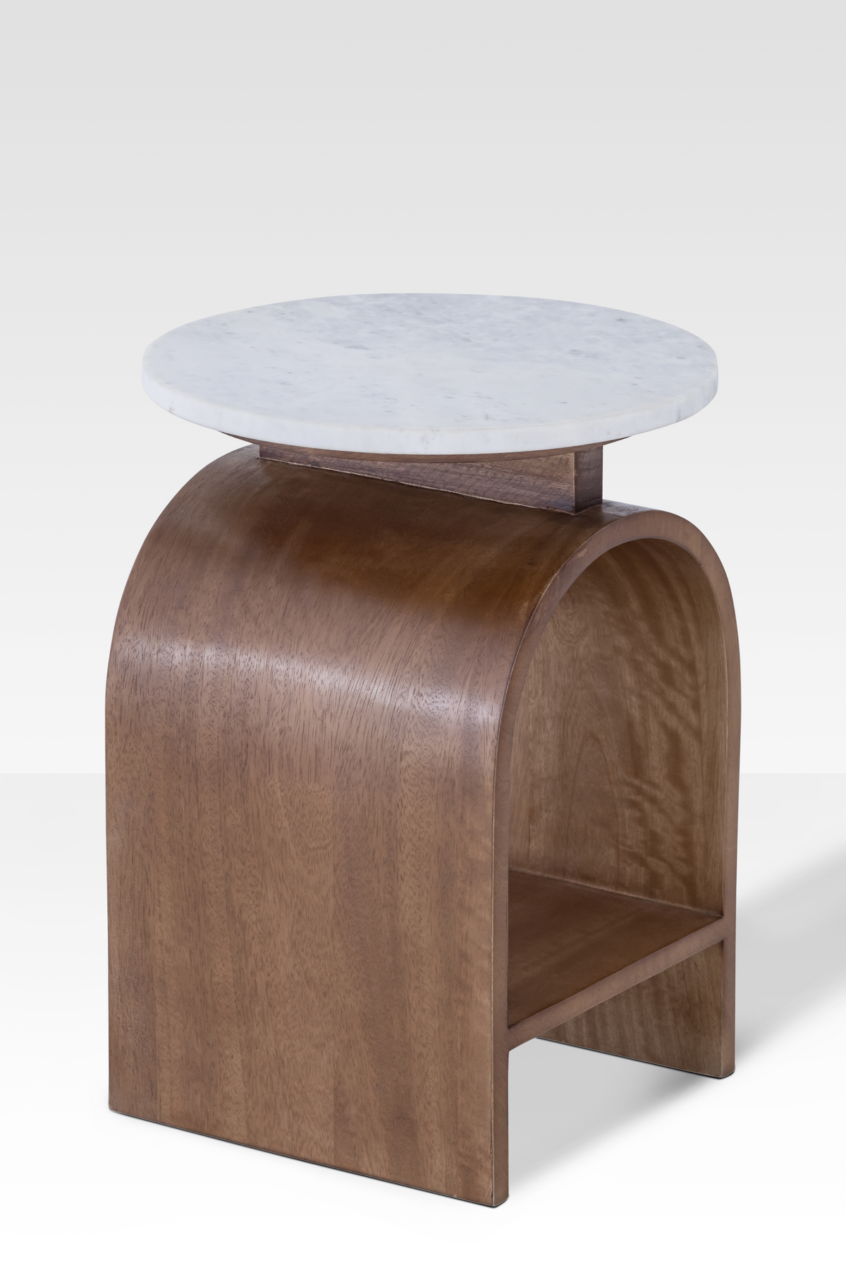 Marble Side Table with Walnut Base – Modern End Table for Living Room, Elegant Design with Integrated Shelf