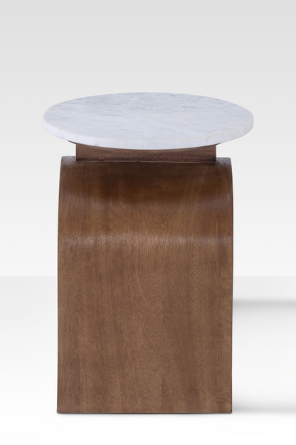 Marble Side Table with Walnut Base – Modern End Table for Living Room, Elegant Design with Integrated Shelf