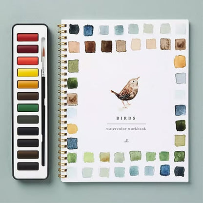 Watercolor Painting Workbook for Beginners with Step-by-Step Guided Lessons and Pre-Drawn Outlines, Complete Paint Set Included, Spiral-Boun