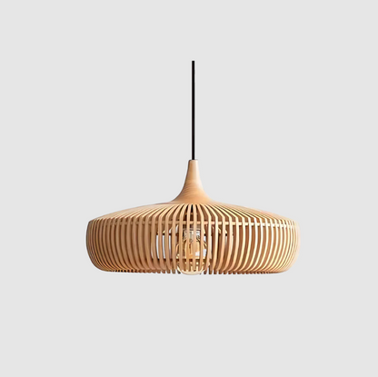 Wooden Ceiling Pendant Light 17 in Wide Scandinavian Minimalist Hanging Lamp for Dining Room Living Room Bedroom Natural Wood Cage Design E2