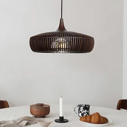 Wooden Hanging Lamp 17 inch Natural Grain Open Frame for Kitchen Island Dining Table Warm Ambient Ceiling Fixture Modern Minimalist