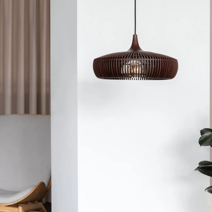 Wooden Hanging Lamp 17 inch Natural Grain Open Frame for Kitchen Island Dining Table Warm Ambient Ceiling Fixture Modern Minimalist