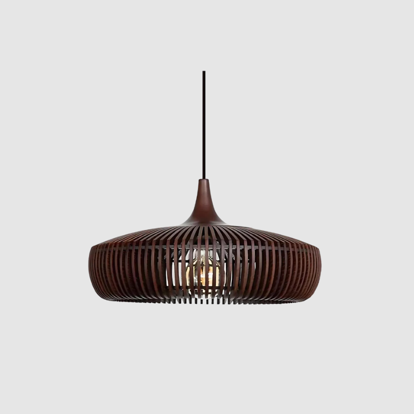 Wooden Hanging Lamp 17 inch Natural Grain Open Frame for Kitchen Island Dining Table Warm Ambient Ceiling Fixture Modern Minimalist