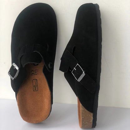 Unisex Leather Sandals with Adjustable Buckle Strap – Cushioned Footbed Slides for Indoor Outdoor Everyday Wear Men Women