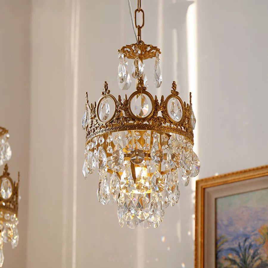Sparkling Crystal Fixture with Iron Frame Gold Finish for Dining Room Entryway & Living Space Overhead Lighting 20 Inch Width