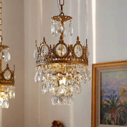 Sparkling Crystal Fixture with Iron Frame Gold Finish for Dining Room Entryway & Living Space Overhead Lighting 20 Inch Width