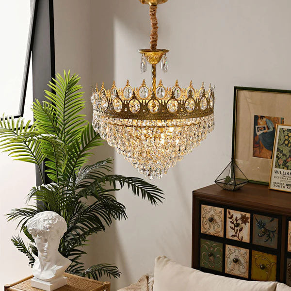 Sparkling Crystal Fixture with Iron Frame Gold Finish for Dining Room Entryway & Living Space Overhead Lighting 20 Inch Width