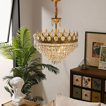 Sparkling Crystal Fixture with Iron Frame Gold Finish for Dining Room Entryway & Living Space Overhead Lighting 20 Inch Width