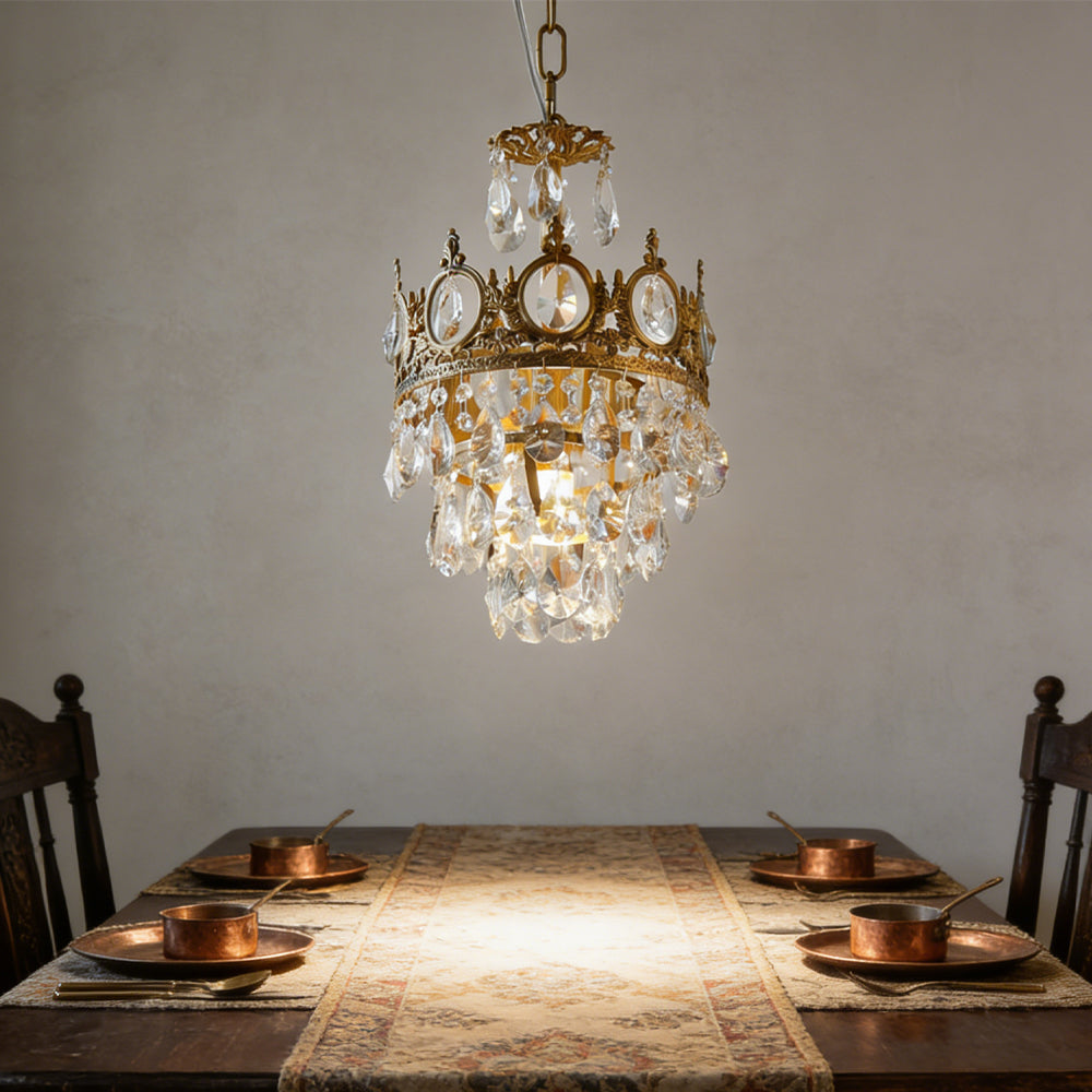 Sparkling Crystal Fixture with Iron Frame Gold Finish for Dining Room Entryway & Living Space Overhead Lighting 20 Inch Width