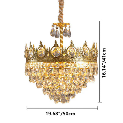 Sparkling Crystal Fixture with Iron Frame Gold Finish for Dining Room Entryway & Living Space Overhead Lighting 20 Inch Width