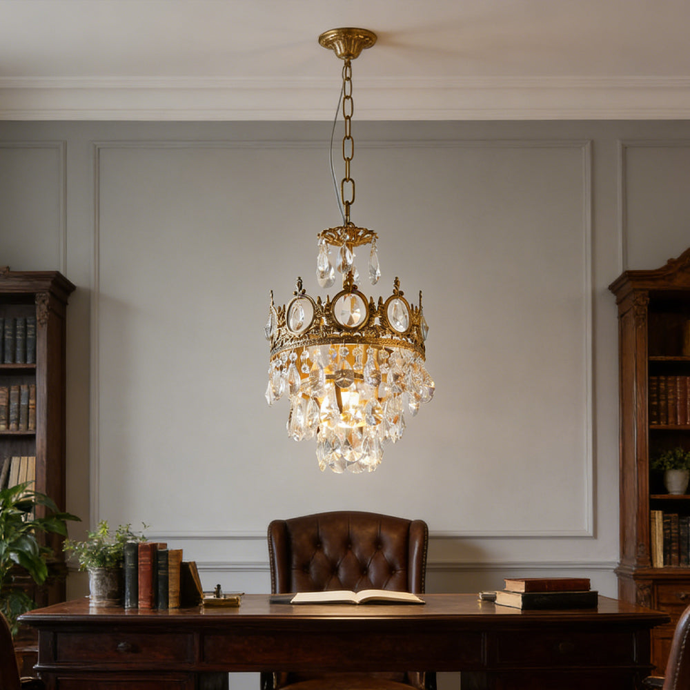 Sparkling Crystal Fixture with Iron Frame Gold Finish for Dining Room Entryway & Living Space Overhead Lighting 20 Inch Width