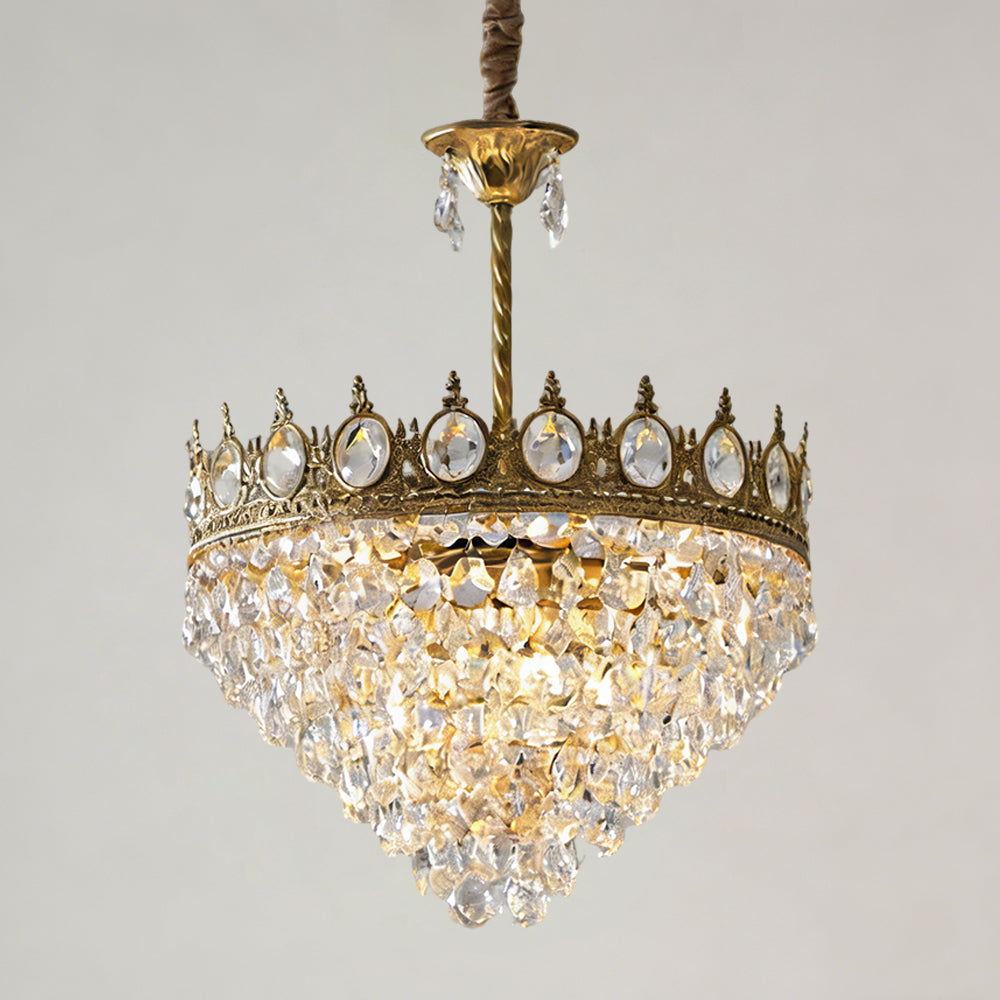 Sparkling Crystal Fixture with Iron Frame Gold Finish for Dining Room Entryway & Living Space Overhead Lighting 20 Inch Width