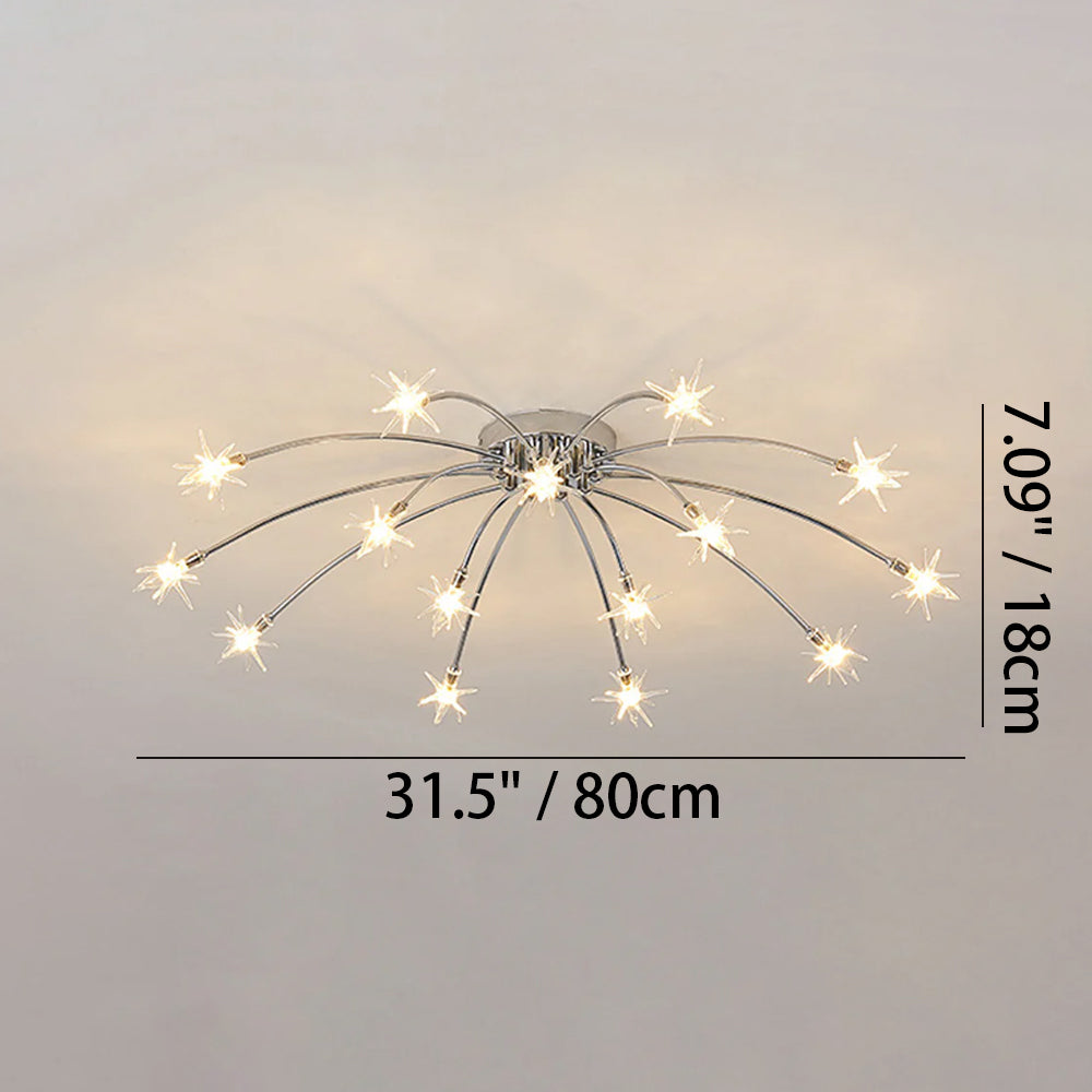 Semi Flush Mount Ceiling Light 24 Inch Glass & Metal LED Fixture for Bedroom Dining Room Contemporary Home Lighting
