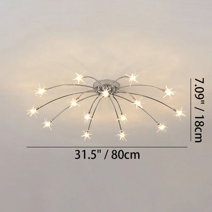Semi Flush Mount Ceiling Light 24 Inch Glass & Metal LED Fixture for Bedroom Dining Room Contemporary Home Lighting