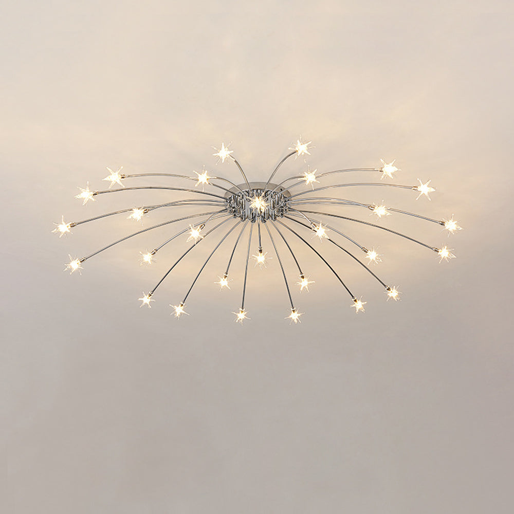 Semi Flush Mount Ceiling Light 24 Inch Glass & Metal LED Fixture for Bedroom Dining Room Contemporary Home Lighting