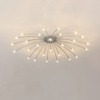 Semi Flush Mount Ceiling Light 24 Inch Glass & Metal LED Fixture for Bedroom Dining Room Contemporary Home Lighting