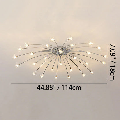 Semi Flush Mount Ceiling Light 24 Inch Glass & Metal LED Fixture for Bedroom Dining Room Contemporary Home Lighting