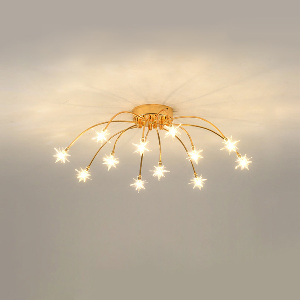Semi Flush Mount Ceiling Light 24 Inch Glass & Metal LED Fixture for Bedroom Dining Room Contemporary Home Lighting