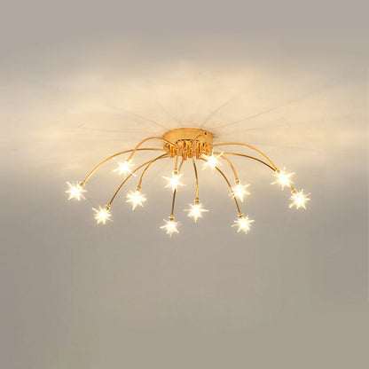 Semi Flush Mount Ceiling Light 24 Inch Glass & Metal LED Fixture for Bedroom Dining Room Contemporary Home Lighting