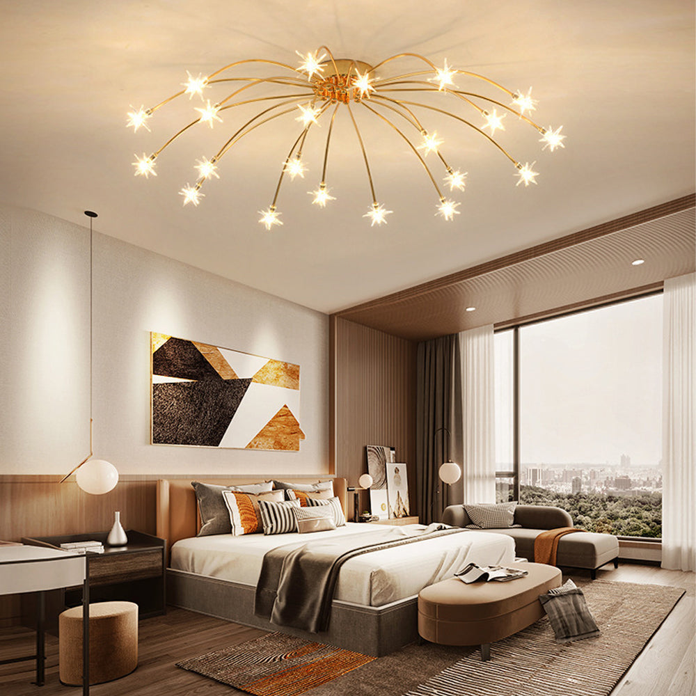 Semi-Flush LED Overhead Light Metal Glass 24-45 inch Diameter Adjustable Brightness Dining Room Living Room Bedroom Contemporary Home Ceilin