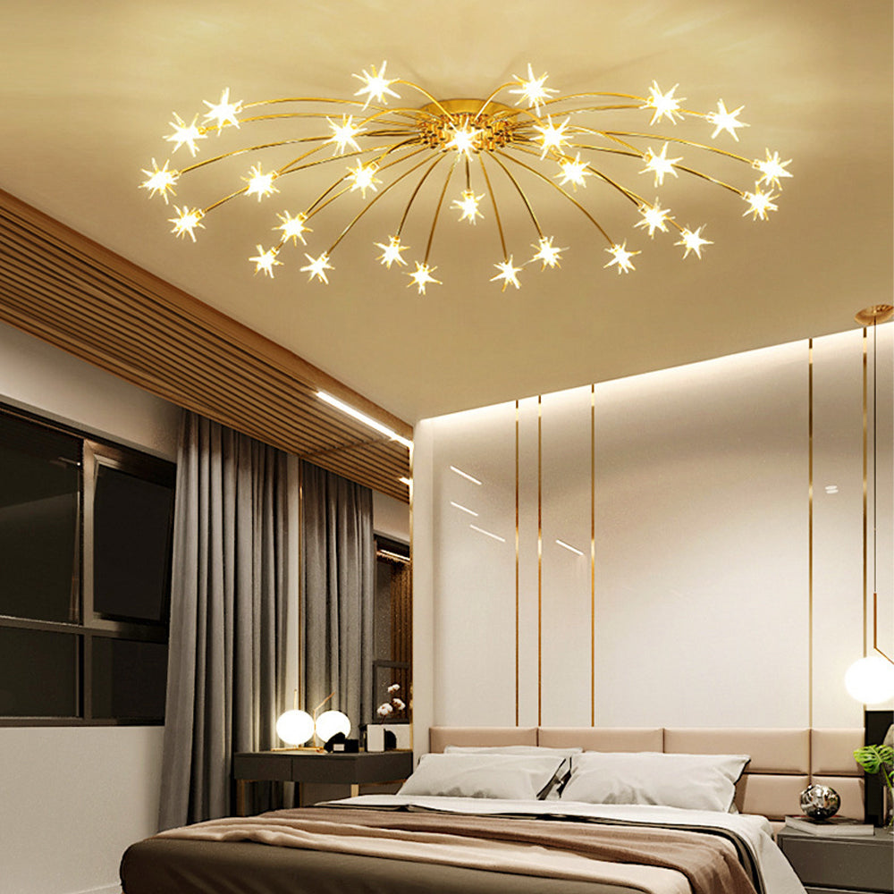 Semi-Flush LED Ceiling Light Metal & Glass 24-45 in Diameter for Bedroom Living Room Dining Room Modern Indoor Overhead Fixture 45W Integrat