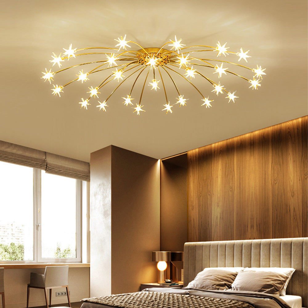 Semi Flush Mount Ceiling Light 24 Inch Glass & Metal LED Fixture for Bedroom Dining Room Contemporary Home Lighting