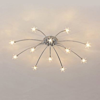 Semi Flush Mount Ceiling Light 24 Inch Glass & Metal LED Fixture for Bedroom Dining Room Contemporary Home Lighting