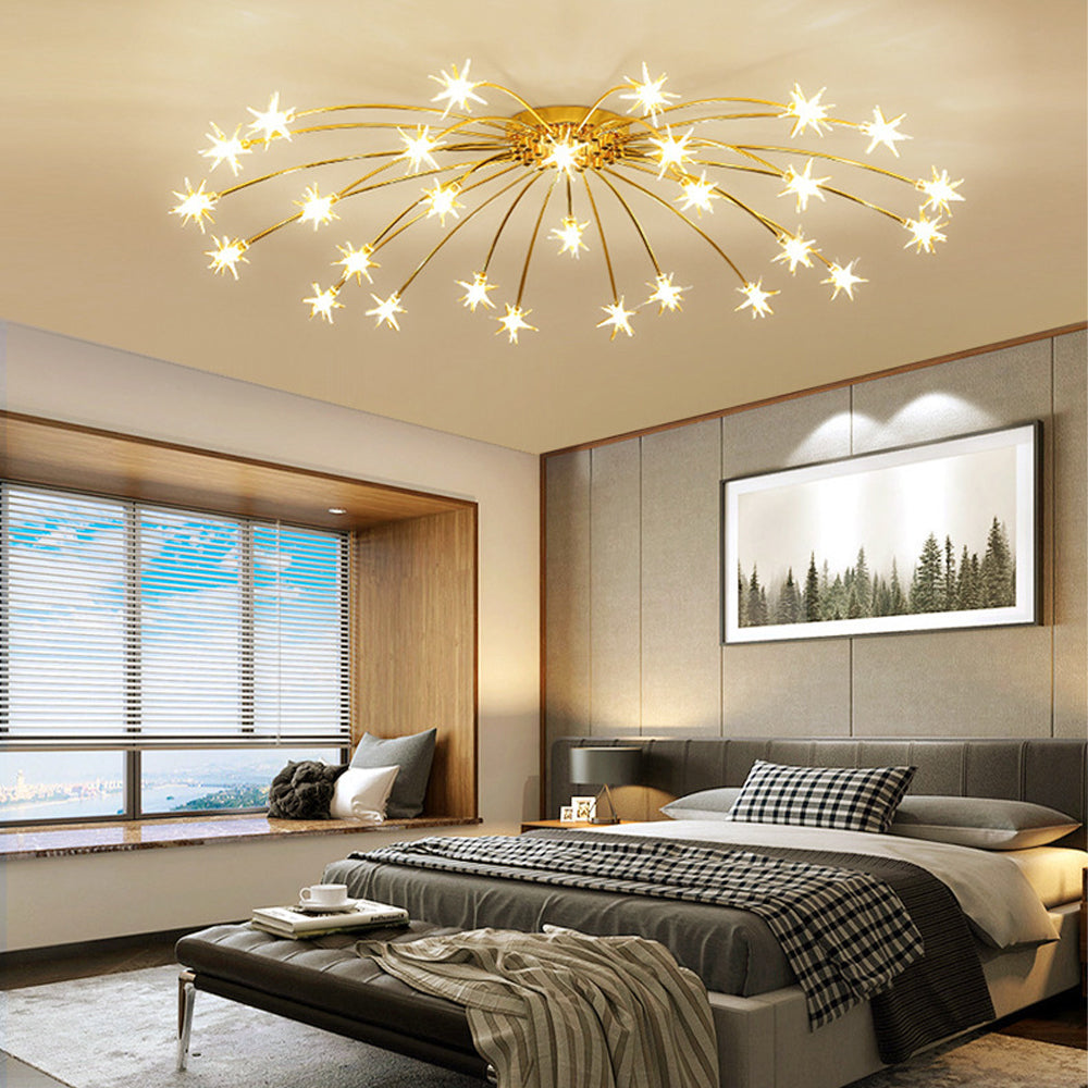 Semi Flush Mount Ceiling Light 24 Inch Glass & Metal LED Fixture for Bedroom Dining Room Contemporary Home Lighting