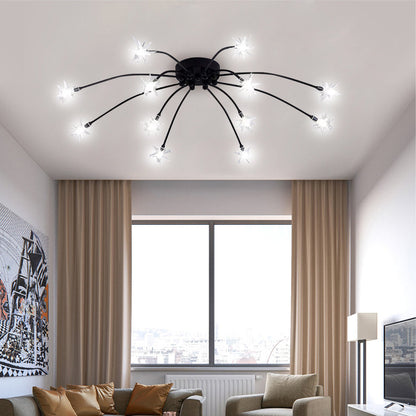 Semi Flush Mount Ceiling Light 24 Inch Glass & Metal LED Fixture for Bedroom Dining Room Contemporary Home Lighting