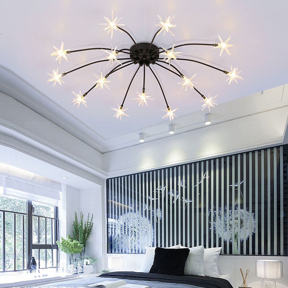 Semi Flush Mount Ceiling Light 24 Inch Glass & Metal LED Fixture for Bedroom Dining Room Contemporary Home Lighting
