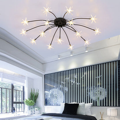 Semi-Flush LED Ceiling Light Metal & Glass 24-45 in Diameter for Bedroom Living Room Dining Room Modern Indoor Overhead Fixture 45W Integrat