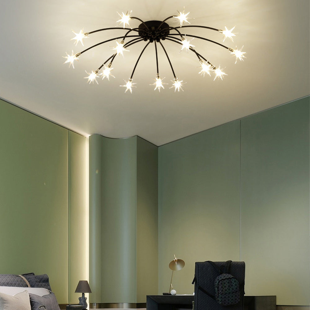 Semi-Flush LED Overhead Light Metal Glass 24-45 inch Diameter Adjustable Brightness Dining Room Living Room Bedroom Contemporary Home Ceilin