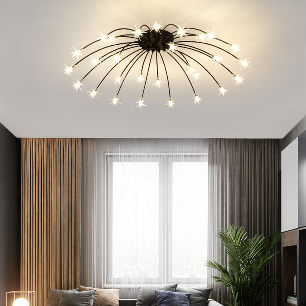 Semi Flush Mount Ceiling Light 24 Inch Glass & Metal LED Fixture for Bedroom Dining Room Contemporary Home Lighting