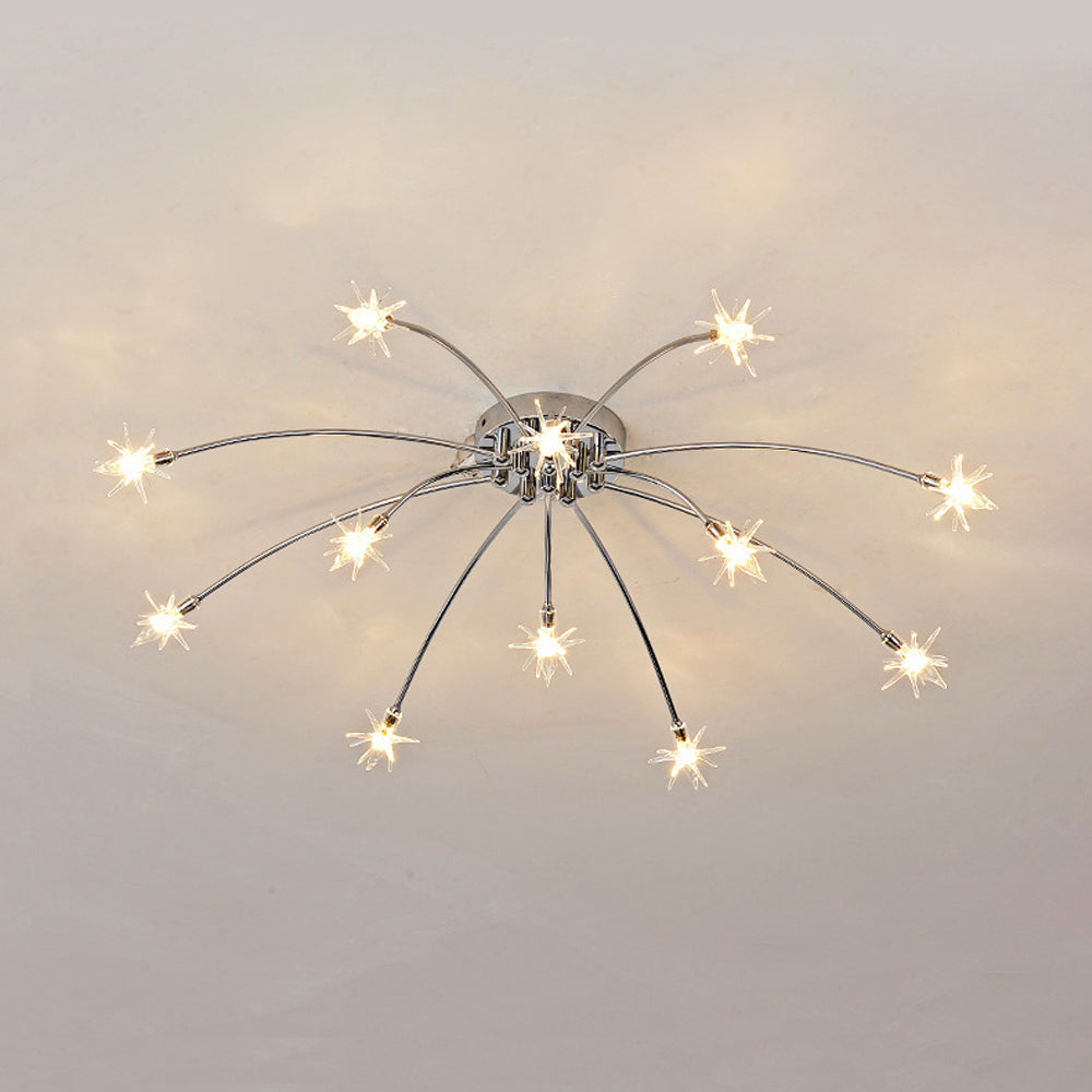 Semi-Flush LED Ceiling Light Metal & Glass 24-45 in Diameter for Bedroom Living Room Dining Room Modern Indoor Overhead Fixture 45W Integrat