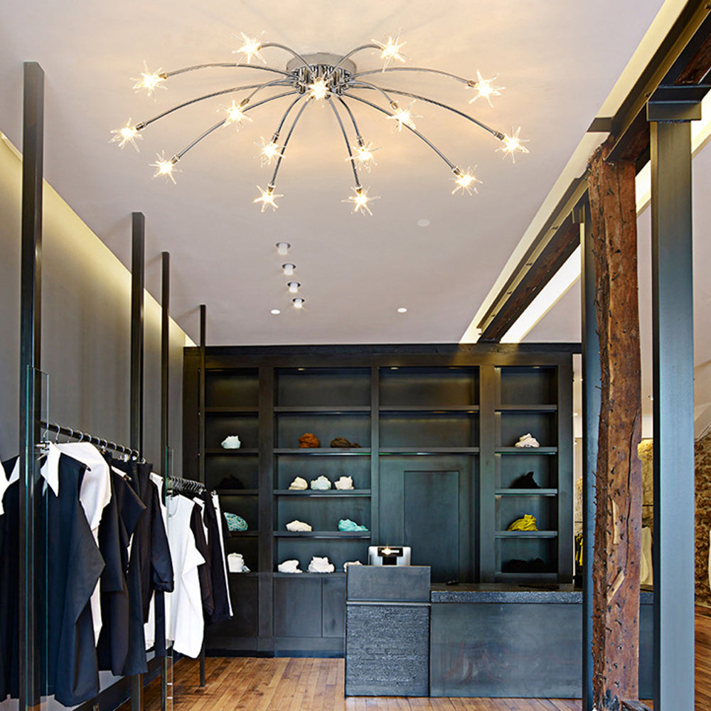 Semi Flush Mount Ceiling Light 24 Inch Glass & Metal LED Fixture for Bedroom Dining Room Contemporary Home Lighting