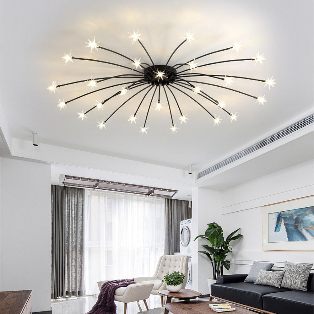 Semi-Flush LED Ceiling Light Metal & Glass 24-45 in Diameter for Bedroom Living Room Dining Room Modern Indoor Overhead Fixture 45W Integrat