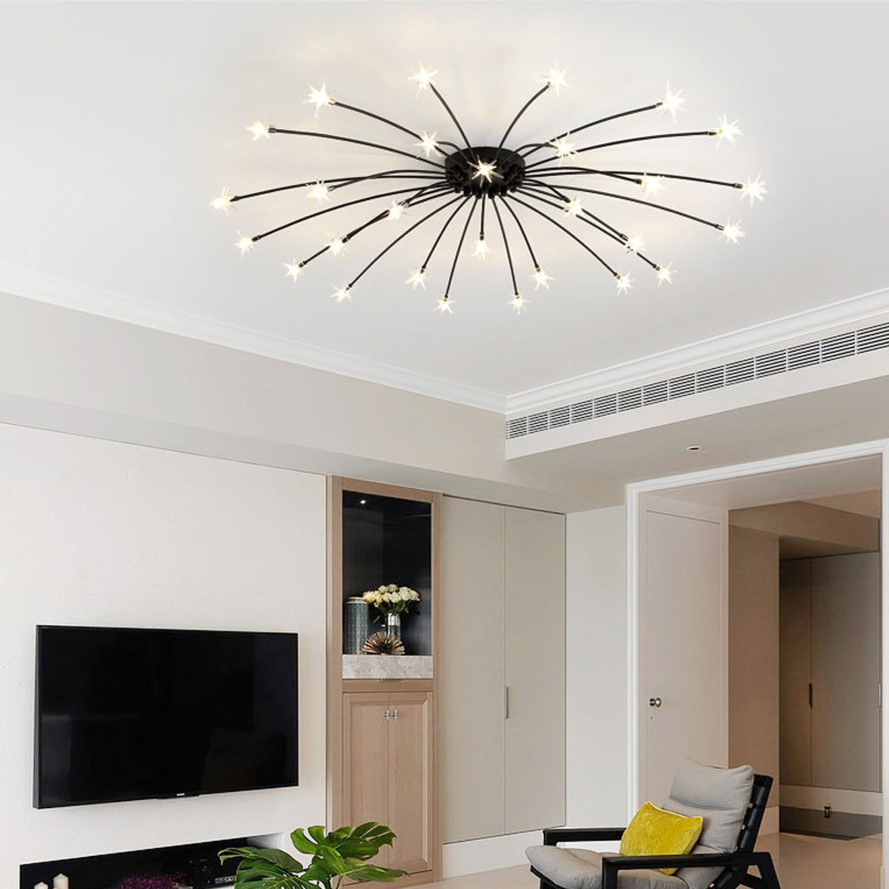 Semi-Flush LED Ceiling Light Metal & Glass 24-45 in Diameter for Bedroom Living Room Dining Room Modern Indoor Overhead Fixture 45W Integrat