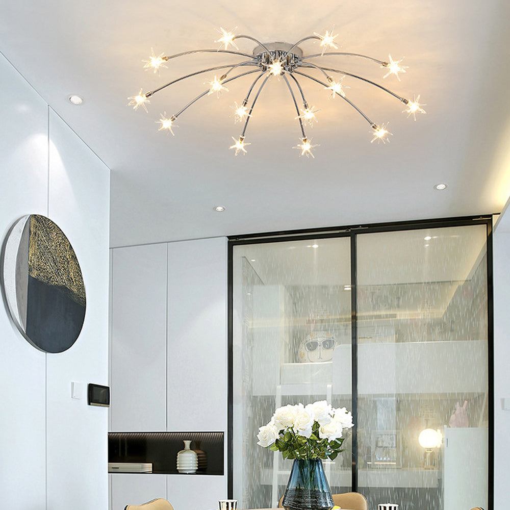 Semi Flush Mount Ceiling Light 24 Inch Glass & Metal LED Fixture for Bedroom Dining Room Contemporary Home Lighting