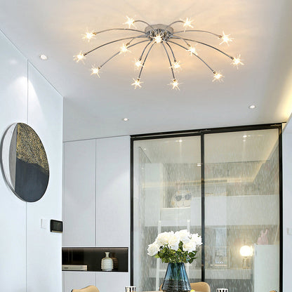 Semi Flush Mount Ceiling Light 24 Inch Glass & Metal LED Fixture for Bedroom Dining Room Contemporary Home Lighting