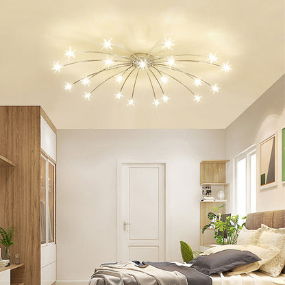 Semi Flush Mount Ceiling Light 24 Inch Glass & Metal LED Fixture for Bedroom Dining Room Contemporary Home Lighting