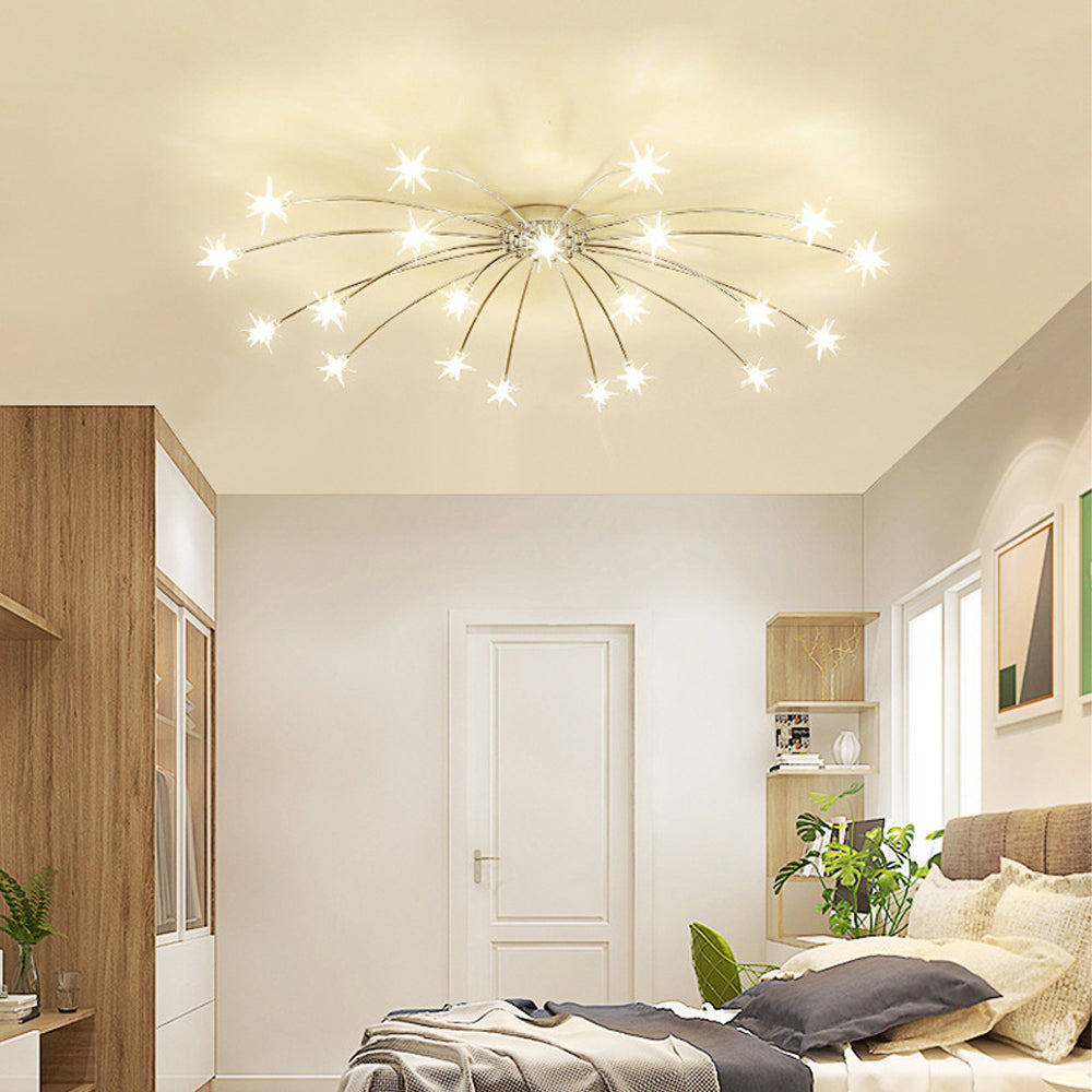Semi-Flush LED Ceiling Light Metal & Glass 24-45 in Diameter for Bedroom Living Room Dining Room Modern Indoor Overhead Fixture 45W Integrat