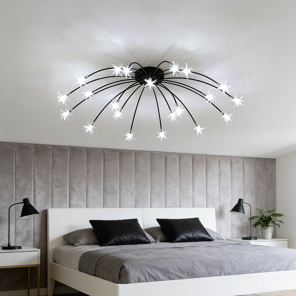Semi-Flush LED Ceiling Light Metal & Glass 24-45 in Diameter for Bedroom Living Room Dining Room Modern Indoor Overhead Fixture 45W Integrat