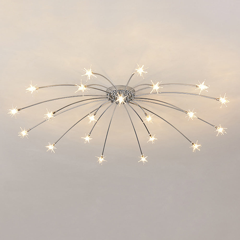 Semi Flush Mount Ceiling Light 24 Inch Glass & Metal LED Fixture for Bedroom Dining Room Contemporary Home Lighting