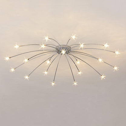 Semi Flush Mount Ceiling Light 24 Inch Glass & Metal LED Fixture for Bedroom Dining Room Contemporary Home Lighting