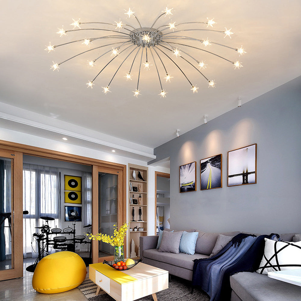 Semi-Flush LED Ceiling Light Metal & Glass 24-45 in Diameter for Bedroom Living Room Dining Room Modern Indoor Overhead Fixture 45W Integrat