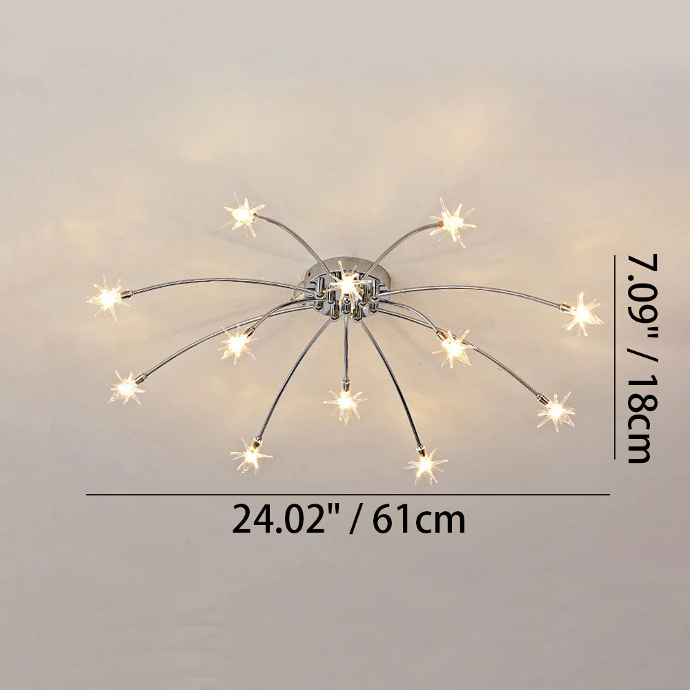 Semi-Flush LED Ceiling Light Metal & Glass 24-45 in Diameter for Bedroom Living Room Dining Room Modern Indoor Overhead Fixture 45W Integrat