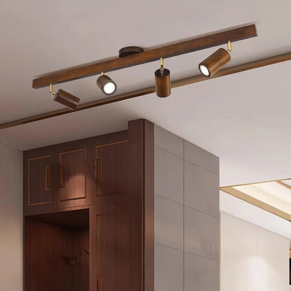 Wooden LED Track Lighting Fixture Natural Finish Adjustable Spots Ceiling Wall Mount Rail Light 7 to 47 Inch Modern Linear Spotlight Bar Din