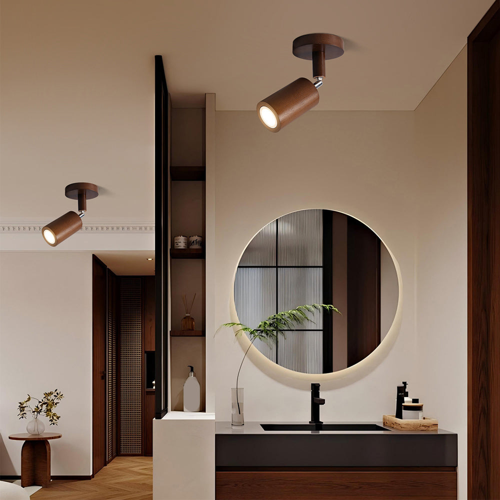 Wooden LED Track Lighting Fixture Natural Finish Adjustable Spots Ceiling Wall Mount Rail Light 7 to 47 Inch Modern Linear Spotlight Bar Din