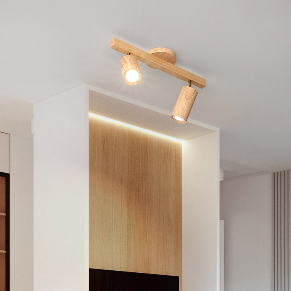 Wooden LED Track Lighting Fixture Natural Finish Adjustable Spots Ceiling Wall Mount Rail Light 7 to 47 Inch Modern Linear Spotlight Bar Din